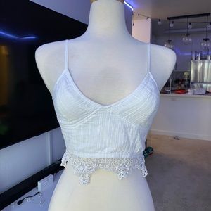 Cute White Summer Crop Top w/ Partial Crochet Bottom